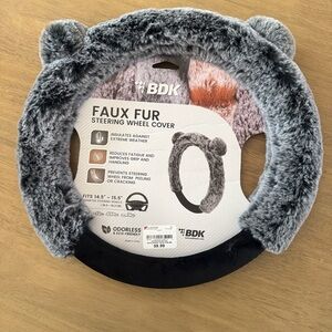 Bear Fur plush steering wheel cover faux  protector bear Fur grey with ears